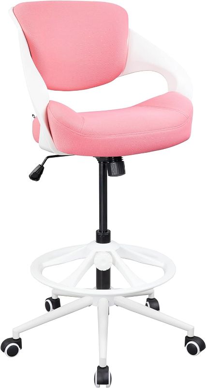 Photo 1 of BOJUZIJA Drafting Tall Office Standing Computer Desk Chair with Foot Rest- Lumbar Support& Waist Support Function for Office &Home (Pink)
