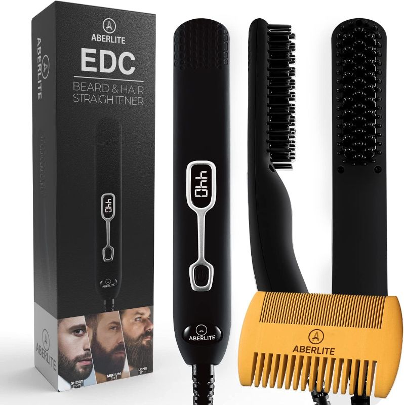 Photo 1 of Aberlite EDC - Premium Beard Straightener Brush for Men - Professional Straightening Tool Heated Comb - Beard Kits for Men - Beard Kits Gift Sets Men - Beard Grooming Kit for Men Gift Set (Black)

