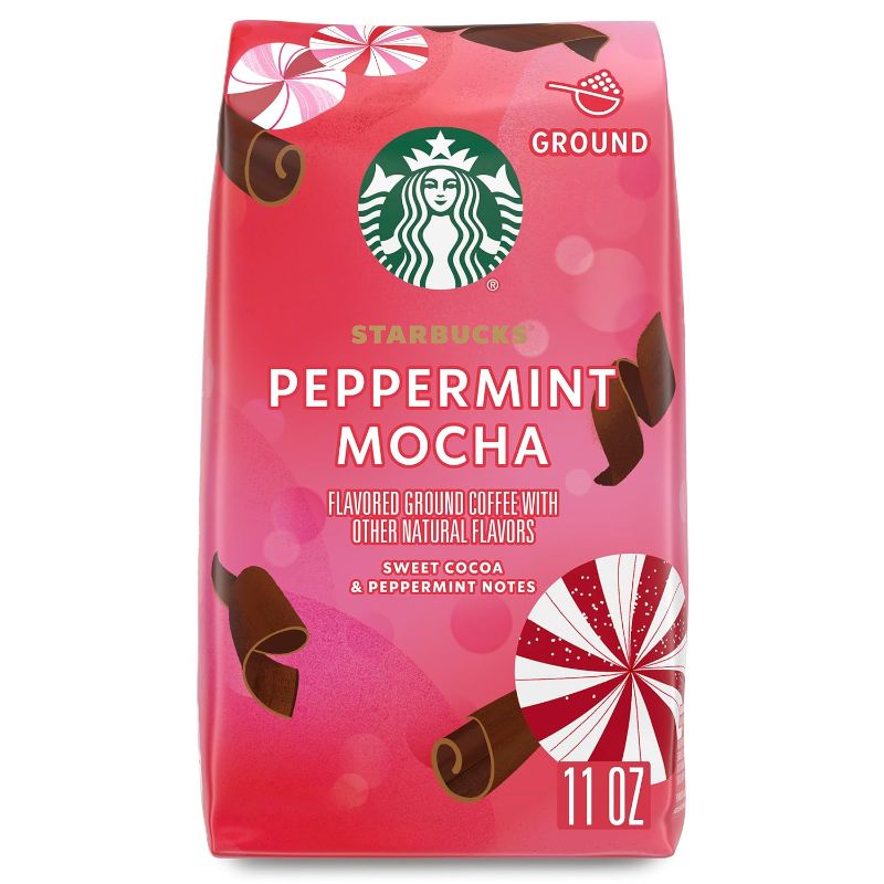 Photo 1 of BEST BY JAN 13 , 2024 -- Starbucks Ground Coffee, Peppermint Mocha Naturally Flavored Coffee, 100% Arabica, Limited Edition Holiday Coffee, 1 Bag (11 Oz)
