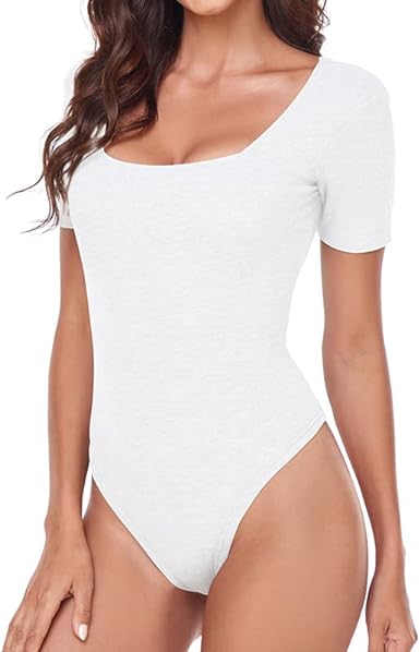 Photo 1 of ADANIKI Women Round Neck Short Sleeve Bodysuit, Women’s Sexy Tops T Shirt Body Suit Jumpsuits Clothing Black XL