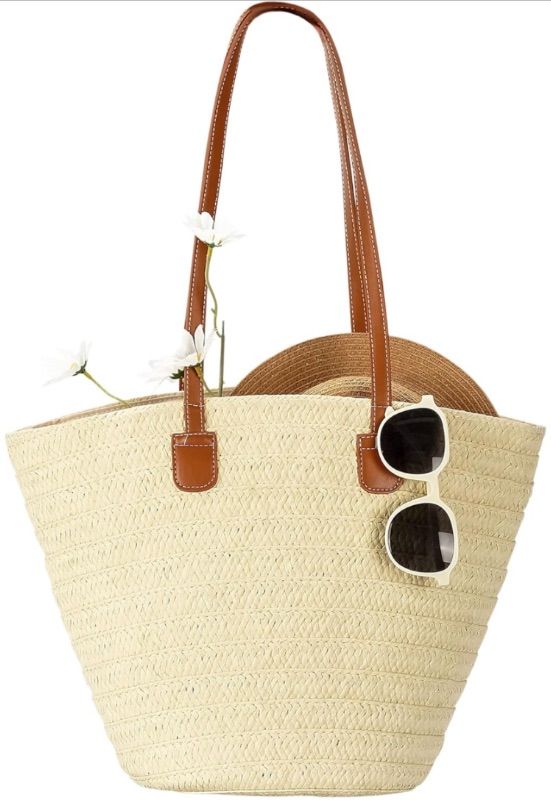 Photo 1 of Herald Large Handmade Straw Purses for Women, Summer Beach Natural Weaving Chic Woven Tote Handbags Shoulder Bags