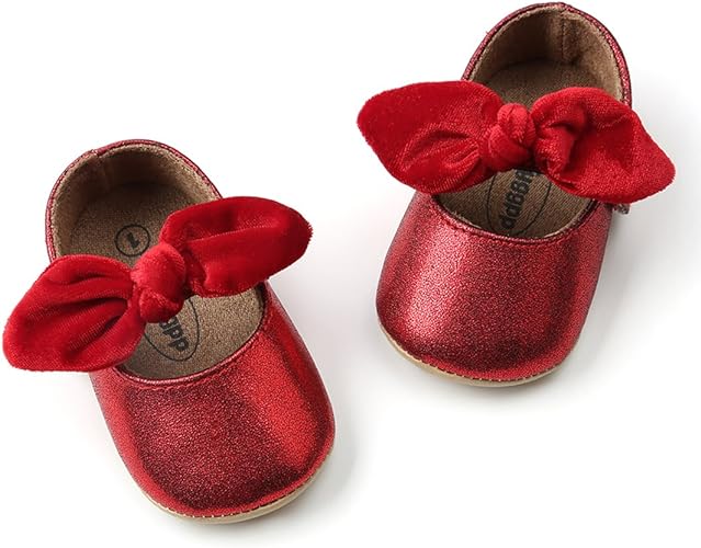 Photo 1 of Baby Girls Mary Jane Flats Anti-Slip Rubber Sole Bow Toddler Princess Dress Shoes
3 MO