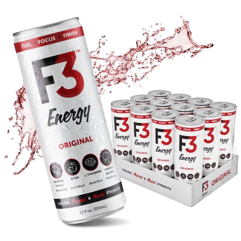 Photo 1 of BB; 04/13/2024
F3 Energy - Original Energy Drink, Muscle Building Sports Drinks w/BCAA, Panax Ginseng and Ginkgo Biloba, Natural Energy Drinks for Strength, Mental Focus, and Muscle Recovery, 355 ml (12 pack)