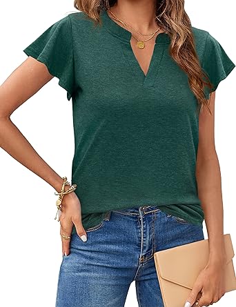 Photo 1 of Exsuirpe Women's Ruffle Sleeve Tops V Neck Short Sleeve Shirts Cute Tunics Summer Hawaiian T Shirt Loose Fit Flowy
MEDIUM