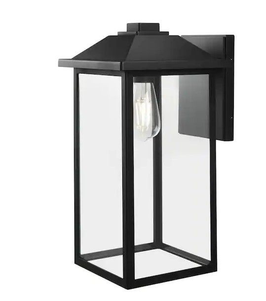 Photo 1 of 1-Light 18 in. Black Hardwired Classic Outdoor Wall Lantern Sconce Light with Clear Glass