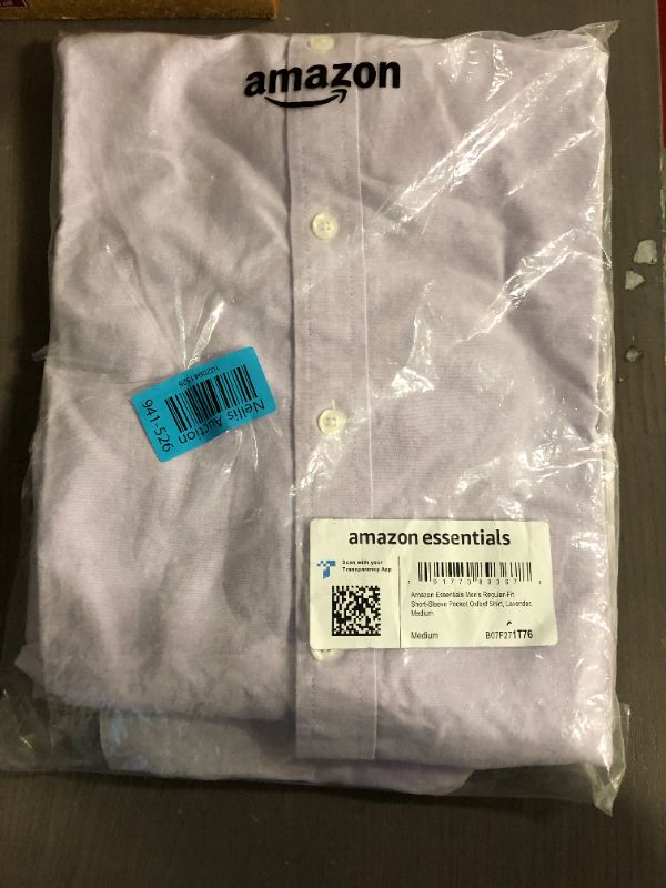 Photo 3 of Amazon Essentials Men's Regular-Fit Short-Sleeve Pocket Oxford Shirt Medium Lavender