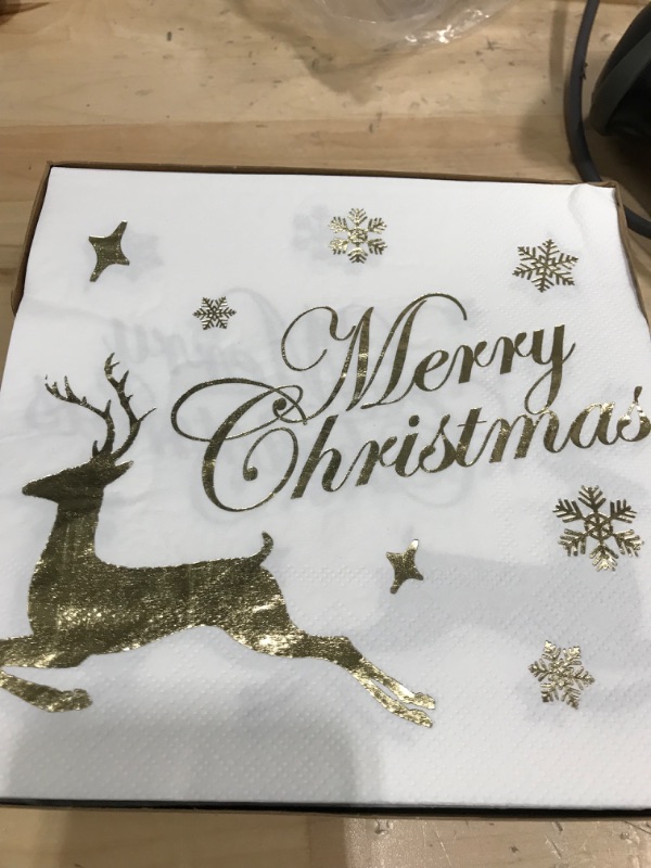 Photo 2 of BESALILY Christmas Disposable Paper Napkins Decorative Printed Elk Paper Tissue Cocktail Napkins for Fun Holiday Party Luncheon Lunch Buffet Appetizer Dessert (3-Ply, 50-Count) (Gold Elk)