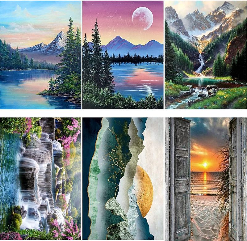 Photo 1 of 6 Pack Diamond Painting Kits?Diamond Painting Adults Full Drill Diamond Paintings Kit Crafts for Adults Kids Beginners?Landscape Diamond Painting Packs Gem Art Home Wall Decor12x16inch