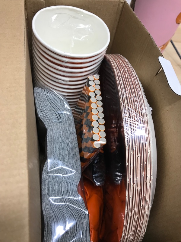 Photo 2 of Halloween Party Supplies Serves 24 Party Tableware Disposable Plates Halloween Disposable Plates,Paper Cups,Luncheon Napkins,Forks,Paper Straws,Balloons,Dinner Plates for Halloween,