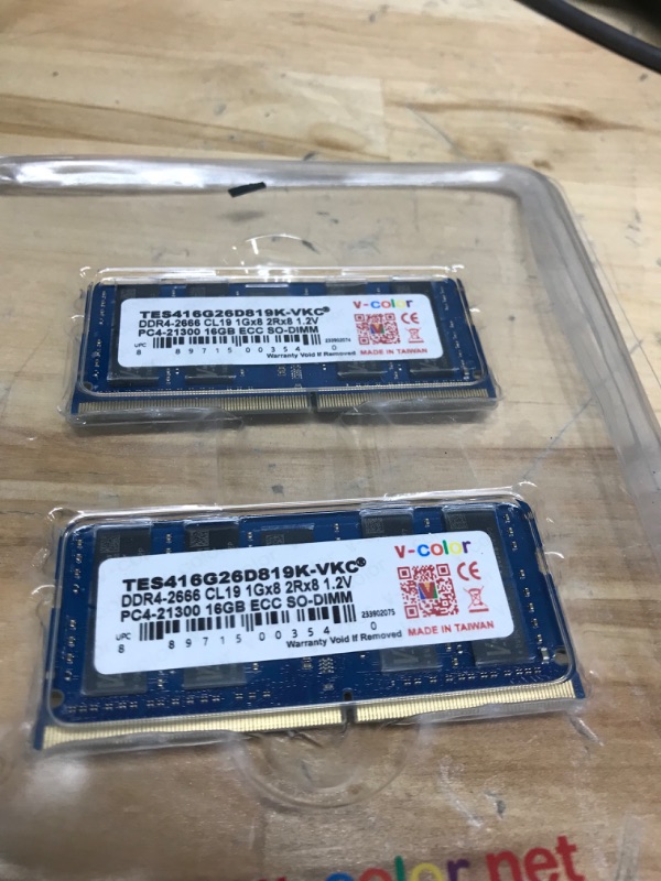 Photo 1 of V-Color 32GB (2 x 16GB) ECC SO-DIMM DDR4 2666MHz (PC4-21300) for NAS Micro Server/Workstation/Compatible with Synology 21 Series 2Rx8 CL19 1.2V (TES416G26D819K-VKC) 32GB | 16GBx2 DDR4 2666MHz ECC SO-DIMM