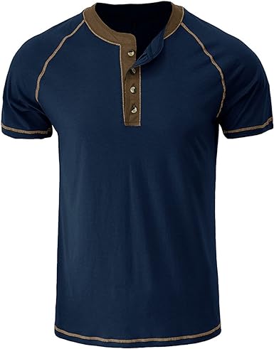 Photo 1 of Aulemen Men's Henley Shirt Short Sleeve Casual Lightweight Button Cotton Basic T-Shirt Raglan Sleeve MED