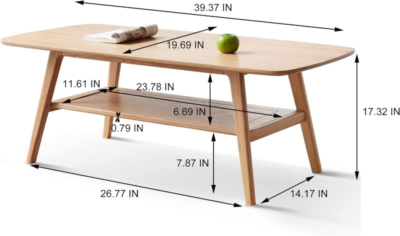 Photo 1 of (READ FULL POST) HomSof Center Low 100% Solid Top Plate Coffee Table, Natural Wood Writing Desk with Storage Shelf, Oak A 39.4"