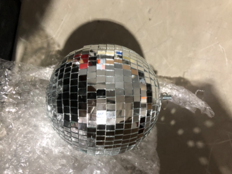 Photo 5 of 2 Pack Large Disco Ball Silver Hanging Mirror Disco Ball Reflective Mirror Disco Ball Ornament for Party Holiday Wedding Dance Music Festivals Decor Club Stage Props DJ Decoration (8 Inch, 16 Inch)