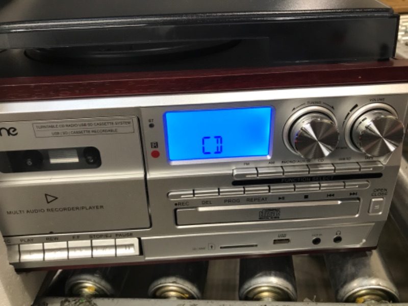 Photo 1 of LoopTone Vinyl Record Player 9 in 1 3 Speed Bluetooth Vintage Turntable CD Cassette Player AM/FM Radio USB Recorder Aux-in RCA Line-Out