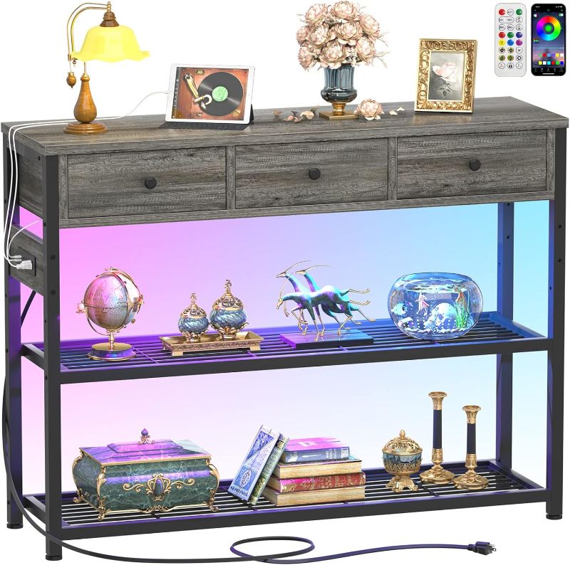 Photo 1 of 
Console Table for Entryway with Power Strip, Entryway Table with RGB LED Lights, Entry Table with Storage Drawers, Sofa Tables Narrow Long for Living Room,...
Color:Grey Oak
Size:47''(With LED Lights)