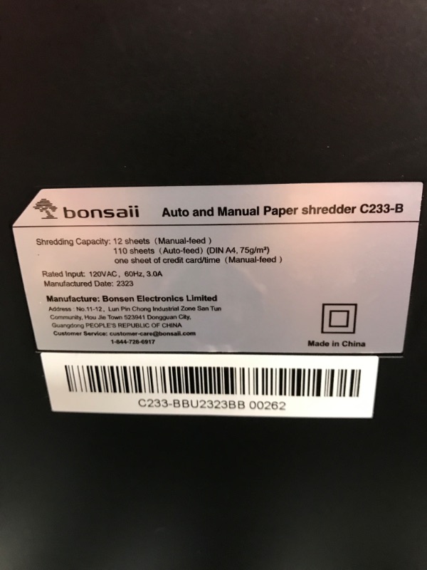 Photo 3 of Bonsaii Office Paper Shredder, 110-Sheet Autofeed Heavy Duty Paper Shredder, 30 Minutes Micro Cut Home Office Shredders with 4 Casters, P-4 Security Level&6.1 Gallon Large Bin (C233-B)
