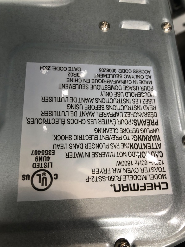 Photo 3 of **SEE NOTES/DAMAGED**
Chefman Air Fryer Toaster Oven Combo with Probe Thermometer, 12-In-1 Stainless Steel Convection Countertop, 10 Inch Pizza, 4 Slices of Toast, Cooking, Baking, Toasting, Roaster Oven Airfryer 20QT Stainless Steel ExactTemp Oven + Air 