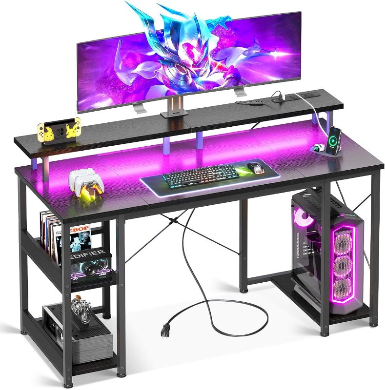 Photo 1 of 
ODK 55 inch Gaming Desk with LED Lights & Power Outlets, Computer Desk with Monitor Stand & Storage Sheves, CPU Stand, Home Office Desk, Black
Size:55 Inches
Color:Black