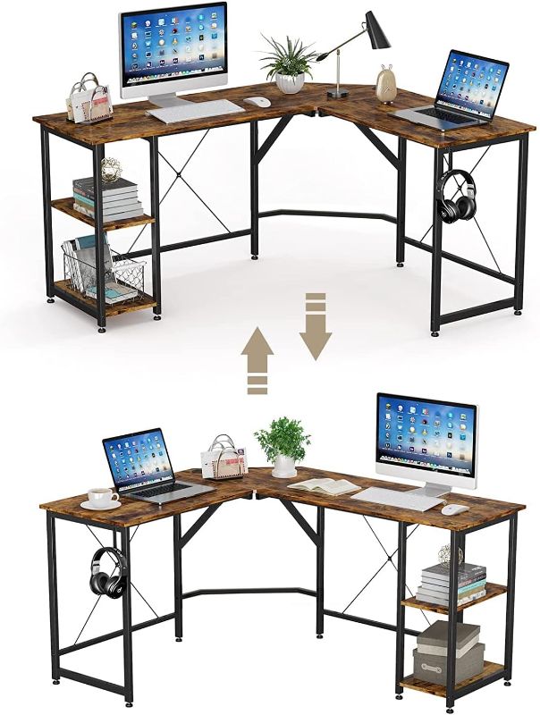 Photo 1 of Item is Black****fukifuki FukiFuki L-Shaped Gaming Desk, 59.1In Corner Computer Office Desk,Writing Workstation,with Adjustable Shelves, Space-Saving, Easy to Assembl