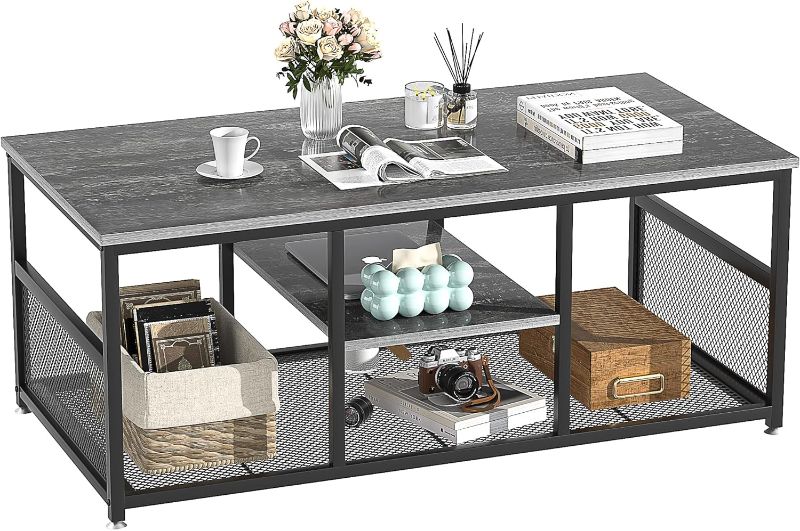 Photo 1 of 
VECELO TV Table with Storage for Living Room Office Reception, Modern & Industrial Mesh Shelf, 39.4 Inch, Walnut Black