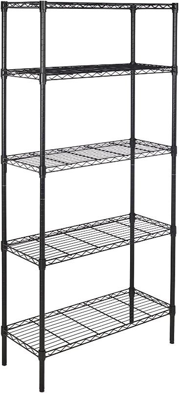 Photo 1 of 
Amazon Basics 5-Shelf Adjustable, Heavy Duty Storage Shelving Unit (350 lbs loading capacity per shelf), Steel Organizer Wire Rack, Black, 36" L x...
Size:No Wheels
Style:Black
Color:5-Shelf