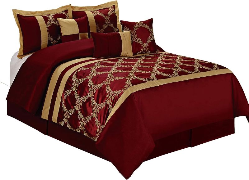 Photo 1 of 
HIG 7 Piece Comforter Set - Burgundy and Gold Faux Silk Fabric Embroidered - Claremont Bed in A Bag - Breathable and Wrinkle Resistant - 1 Comforter, 2...
Color:Burgundy
