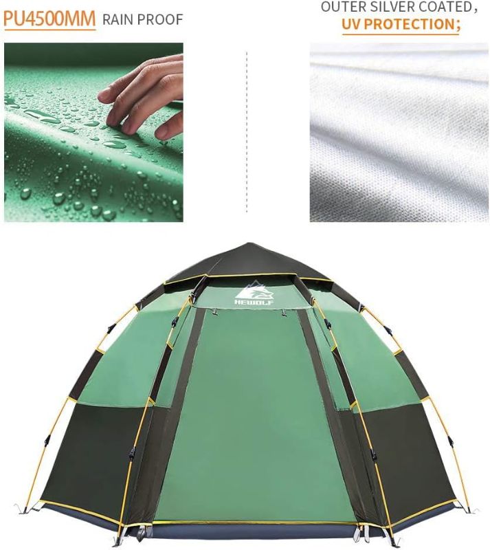 Photo 1 of 
Hewolf Waterproof Instant Camping Tent - 2/3/4 Person Easy Quick Setup Dome Family Tents for Camping,Double Layer Flysheet Can be Used as Pop up Sun Shade
Color:Green Ten Instant