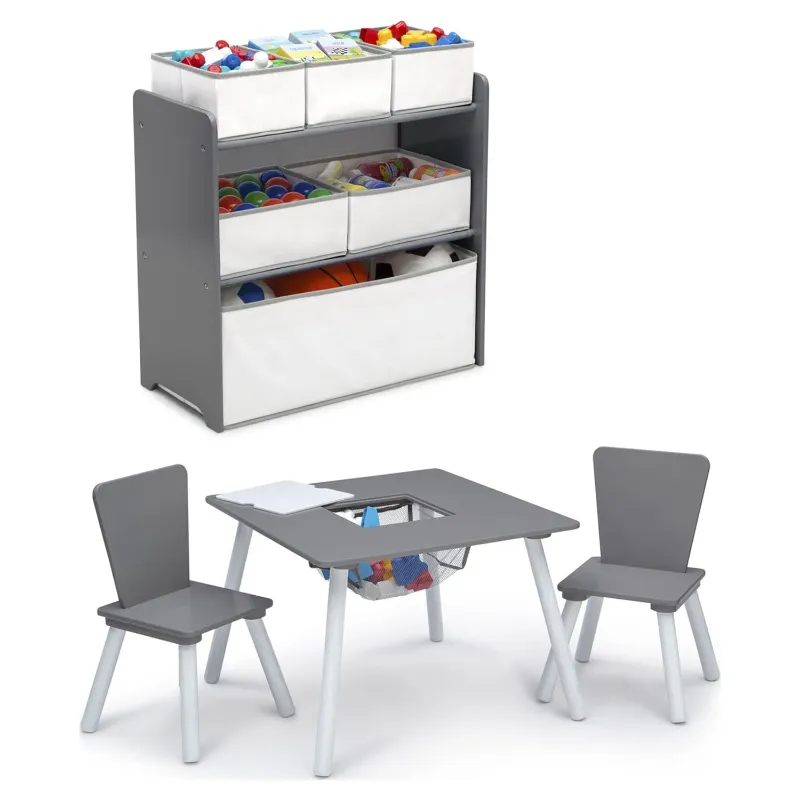 Photo 1 of Delta Children 4-Piece Toddler Playroom Set, Grey/White