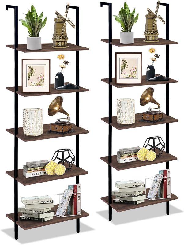 Photo 1 of **NON-REFUNDABLE-SEE COMMENTS**
 5 Tiers Ladder Shelf 2-Piece Black Modern Tall Bookshelf Open Large Tall Wall Mount Storage Bookcase Standing Leaning Wall Shelves Industrial Decorative
