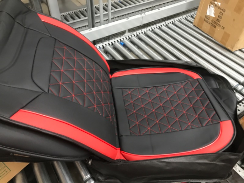 Photo 2 of Coverado Front and Back Seat Covers Full Set, Waterproof Leather Dodge RAM Seat Cover Protectors Custom Fit for RAM 1500 2500 3500 2002-2023 with Curved Back Bench Seat (Full Set, Red) Red FullSet?curved back?