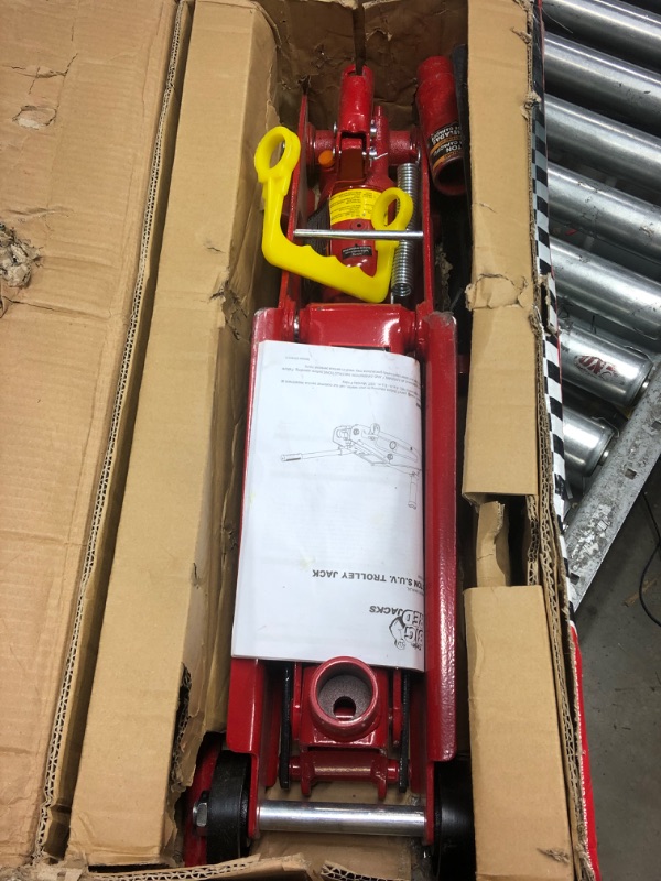 Photo 2 of Bundle of BIG RED T83006 Torin Hydraulic Trolley Service/Floor Jack with Extra Saddle, 3 Ton (6,000 lb) Capacity + BIG RED T43202 Torin Steel Jack Stands, 3 Ton (6,000 lb) Capacity, 2 Stands Red + Jack Stands