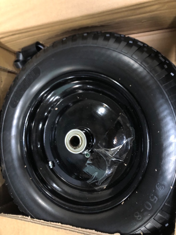 Photo 2 of 14.5" Wheelbarrow Tire, 3.50-8" Flat-free Solid Tire and Wheel with 5/8" Axle Bore Hole, 3-6" Centered Hub for Wheelbarrow Trolley Dolly Lawn Mover Go Kart Replacement