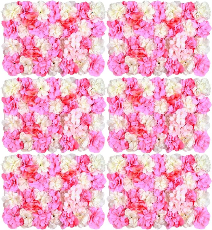 Photo 1 of * Stock Picture for reference * Omldggr 12 Pack 12x12” White & Pink Silk Artificial Flower Wall, Pink Faux Rose Wall Dahlia Wall, 3D Lifelike Flower Wall Mat Hydrangea Panel Fake Flowers Wall Backdrop
