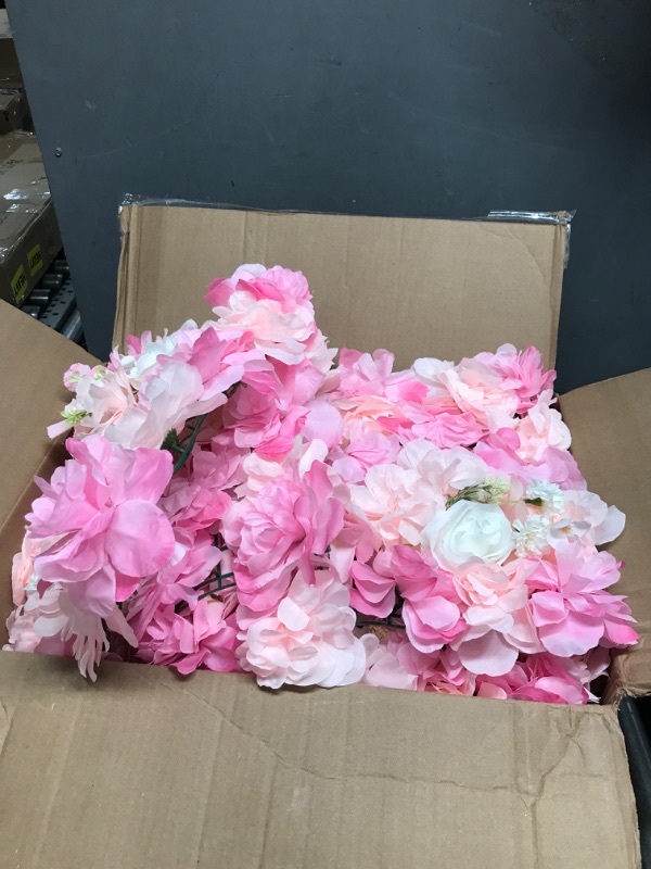 Photo 2 of * Stock Picture for reference * Omldggr 12 Pack 12x12” White & Pink Silk Artificial Flower Wall, Pink Faux Rose Wall Dahlia Wall, 3D Lifelike Flower Wall Mat Hydrangea Panel Fake Flowers Wall Backdrop
