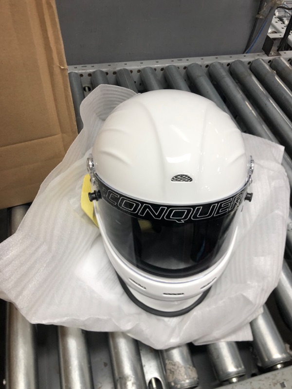 Photo 2 of Conquer Snell SA2020 Full Face Auto Racing Helmet small White