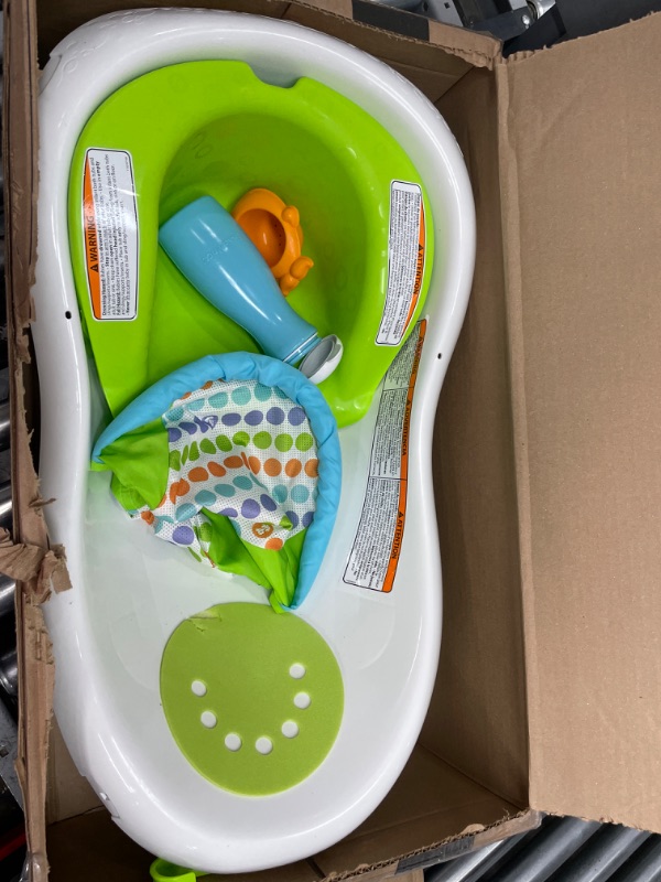 Photo 2 of Fisher-Price Baby Bath Tub, 4-in-1 Newborn to Toddler Tub with Infant Seat Bath Toys and Sling ‘n Seat Tub, Green Green - Frustration Free Package