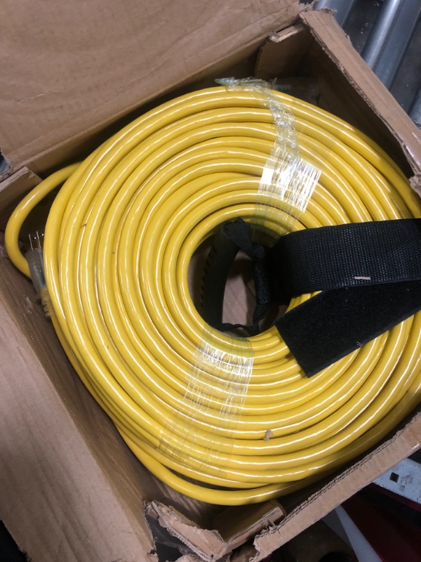 Photo 2 of 200 ft 12/3 Gauge Outdoor Extension Cord Waterproof Heavy Duty with Lighted end, Flexible Cold-Resistant 3 Prong Electric Cord Outside, 15Amp 1875W 12AWG SJTW, Yellow, ETL HUANCHAIN 200FT 12/3 Extension Cord Yellow