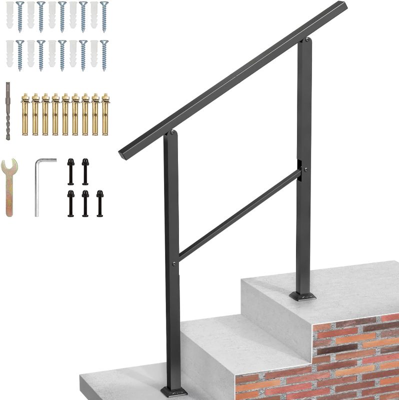 Photo 1 of 3-Step Handrails for Outdoor Steps,Outdoor Stair Handrail Fits 1 to 3 Steps,Black Wrought Iron Hand Rail Stair Railing Kit for Concrete Steps,Porch Steps