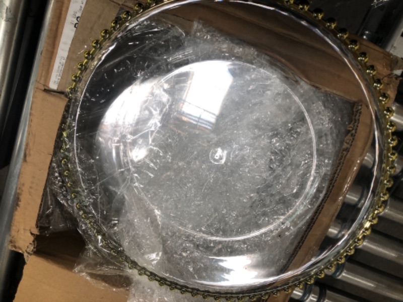 Photo 2 of 24 Pack 13 Inch Clear Charger Plates Bulk Round Beaded Chargers Plates Plastic Decorative Charger Plates with Gold Beaded Rim for Kitchen Wedding Events Dinner Party Tabletop Home Decor