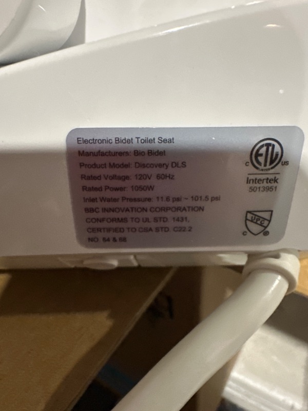 Photo 6 of **NON REFUNDABLE NO RETURNS SOLD AS IS**
**PARTS ONLY**Bio Bidet Discovery DLS Elongated Smart Ultra Low-Profile Self-Rising Bidet Toilet Seat, White Elongated Auto Open