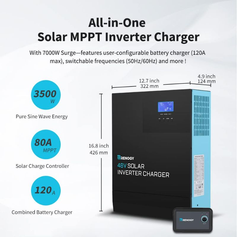 Photo 3 of (READ NOTES) Renogy 48V 3500W Pure Sine Wave Inverter, All-in-One w/MPPT Charge Controller,48VDC to 120VAC,Built-in BMS and Bluetooth