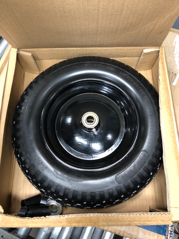 Photo 2 of 14.5" Wheelbarrow Tire, 3.50-8" Flat-free Solid Tire and Wheel with 5/8" Axle Bore Hole, 3-6" Centered Hub for Wheelbarrow Trolley Dolly Lawn Mover Go Kart Replacement