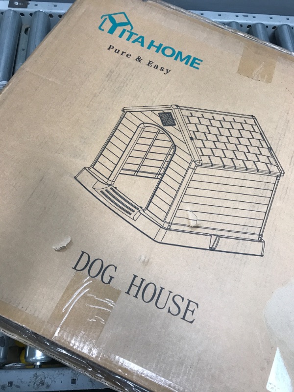 Photo 1 of YITAHOME  Large Plastic Dog House Outdoor Indoor Doghouse Puppy Shelter Water Resistant Easy Assembly Sturdy Dog Kennel with Air Vents and Elevated Floor 72x14.5x68cm
