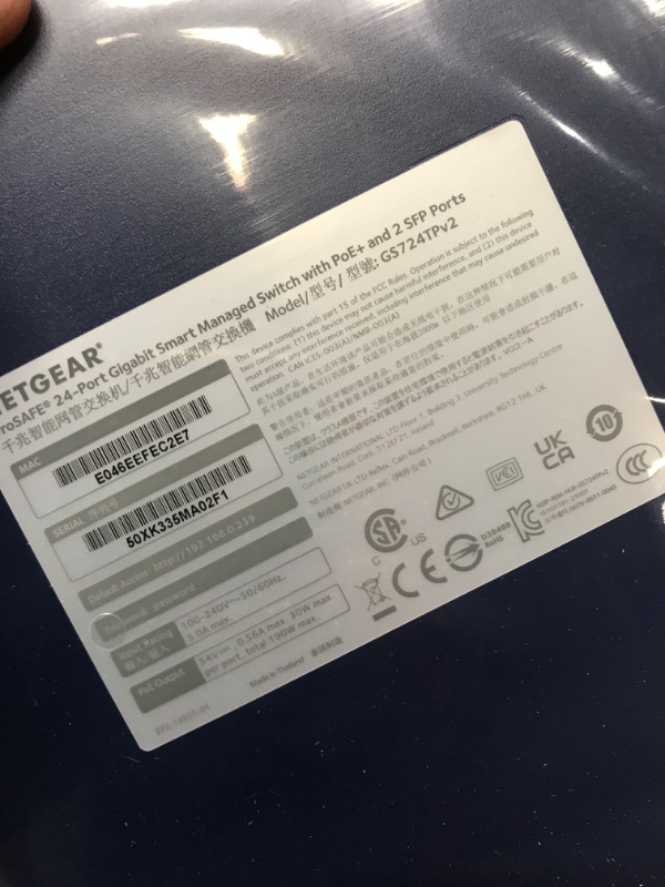 Photo 3 of NETGEAR 26-Port PoE Gigabit Ethernet Smart Switch (GS724TP) - Managed, 24 x 1G, 24 x PoE+ @ 190W, 2 x 1G SFP, Optional Insight Cloud Management, Desktop or Rackmount, and Limited Lifetime Protection 24-Port | 24xPoE+ 190W | 2xSFP