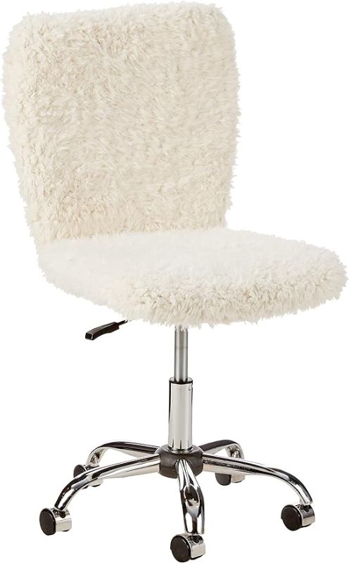 Photo 1 of Urban Shop Mongolian Faux Fur Task Chair, Adjustable, 28D x 19W x 34H in For Office, Ivory
