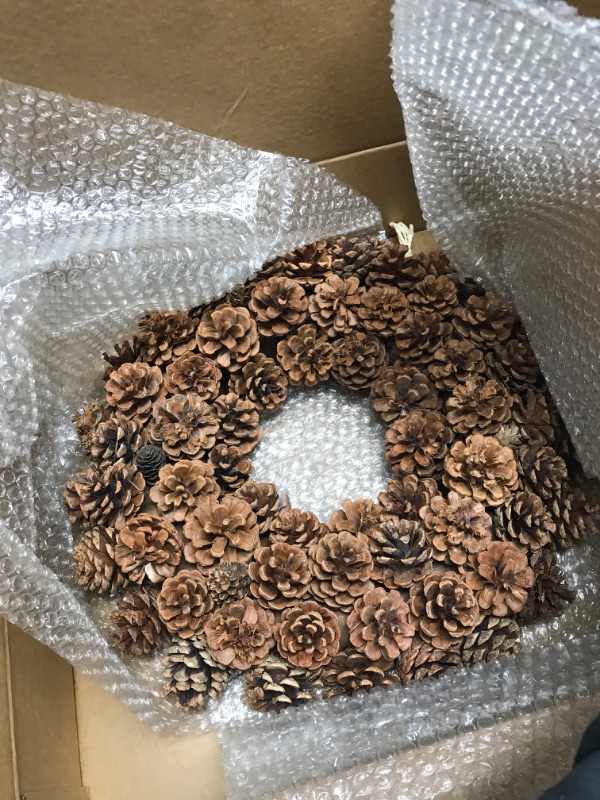 Photo 2 of 20 Inch Fall Front Door Wreath Natural Pinecone Wreath Polyfoam Base Flower Farmhouse Grapevine Wreath Blossom Cluster Wreath for Thanksgiving Celebration Front Door Wall Window Christmas Decor Hb-04