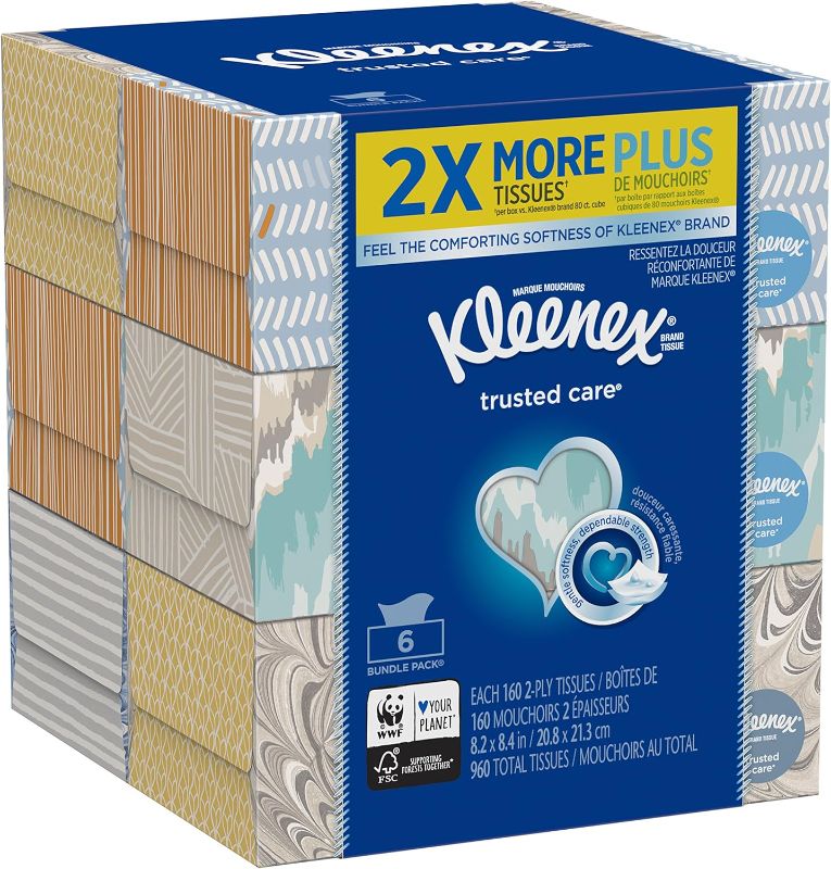 Photo 1 of Kleenex Trusted Care Everyday Facial Tissues, Flat Box, 160 Count (Pack of 6)
