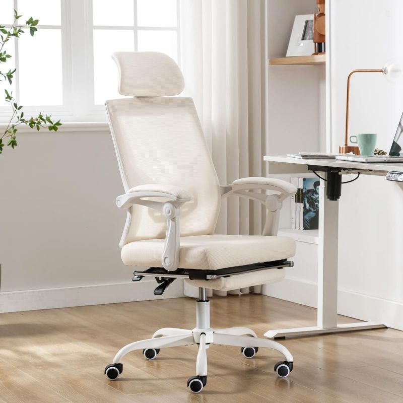 Photo 1 of CREAM COLOR Foldable Economic Office chair wirth Footrest, Headrest, 2D Armrtest, Home Office Desk Chair 