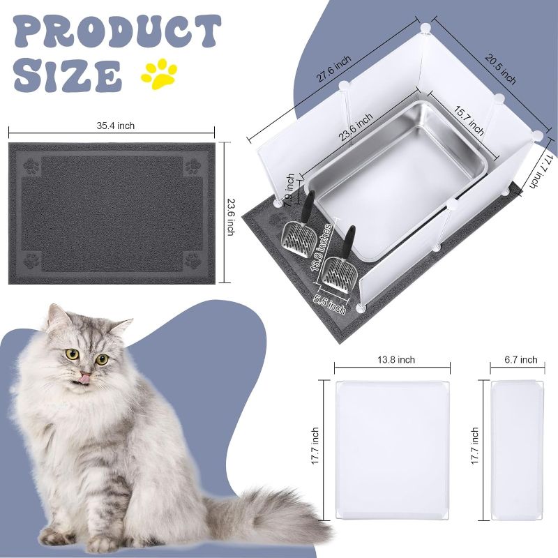 Photo 1 of  Stainless Steel Cats Litter Box Large Metal Litter Box with Cat Litter Scoop, 12 Litter Splash Shield and Cat Litter Mat, Never Absorbs Odor, Easy Clean (23.6 x 15.7 x 7.9 Inch)