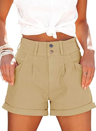 Photo 1 of Heyakso Womens Shorts High Waist Workwear Denim Shorts Casual Summer Folded Hem Jeans with Pockets
size m
